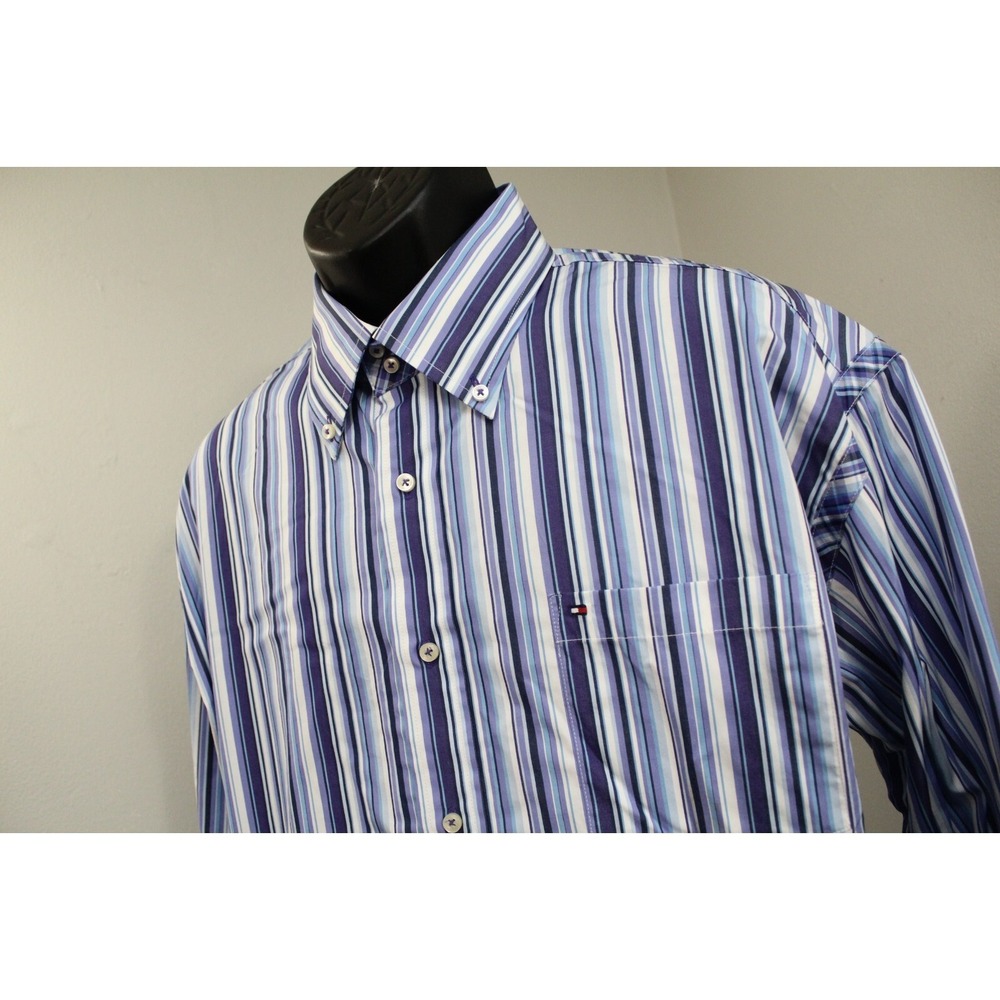 Tommy Hilfiger Dress Shirt Striped Long Sleeve VTG Button Up‎ Mens Size XL